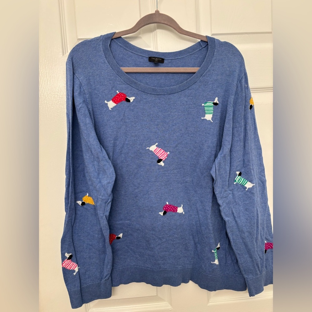 Talbots Fun Long Sleeve Sweater with Dachshund Print 2XL